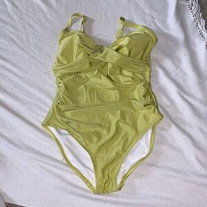 Calvin Klein swim suit chartreuse greenish yellow one piece tummy control